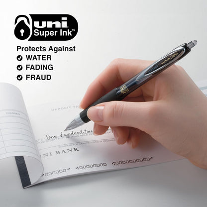 Uni-Ball 207 - Bolígrafos de gel retráctiles negros con puntas ultra micro de 0.38 mm, a prueba de fraude
