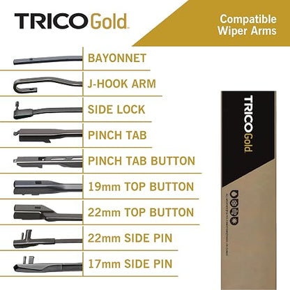 TRICO Gold™ 24 + 20 pulgadas Paquete de 2 Limpiaparabrisas de Repuesto para Vehículo (18-2420) Visibilidad Superior en Carretera con Fácil Instalación Todo Clima Súper Premium