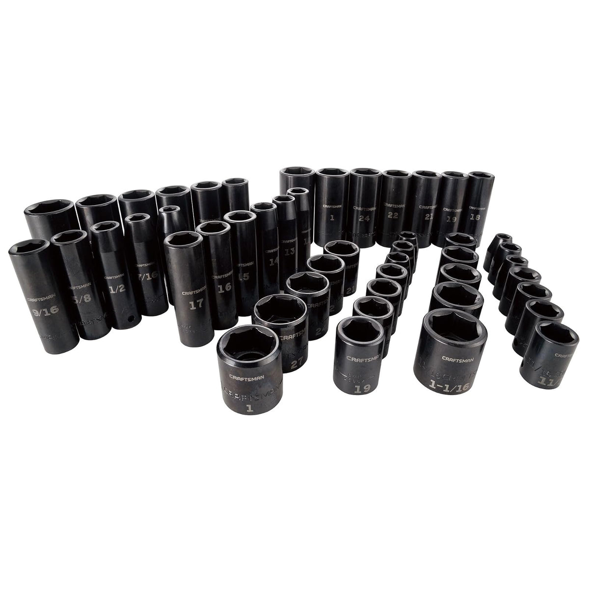 CRAFTSMAN Juego de Dados de Impacto en Pulgadas y Métrico 48 Piezas CMMT16548 - 48 PC 1 - 2" SAE - MM