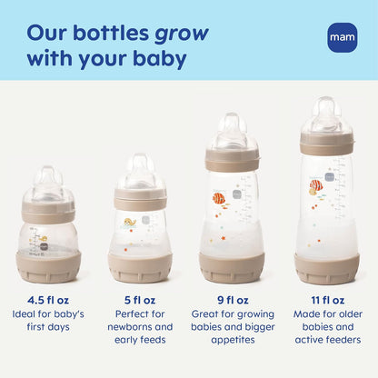 MAM Newborn Essentials "Baby Essentials" Matte Gift Set (9-Piece), Easy Start Anti-Colic Baby Bottles, Baby Pacifiers, Girl