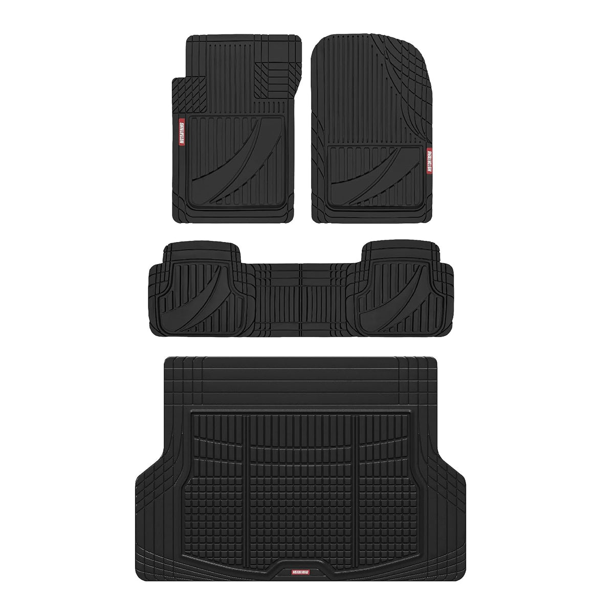 Motor Trend FlexTough - Juego Completo de Alfombrillas de Goma Negras avanzadas con Forro de Carga, Borde Combinado Delantero y Trasero para Adaptarse a Automóviles, Furgonetas, SUV, Todo Tipo de Clima