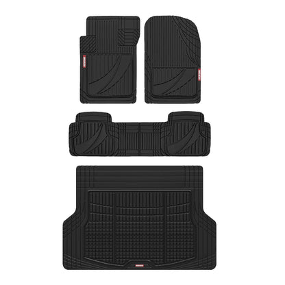 Motor Trend FlexTough - Juego Completo de Alfombrillas de Goma Negras avanzadas con Forro de Carga, Borde Combinado Delantero y Trasero para Adaptarse a Automóviles, Furgonetas, SUV, Todo Tipo de Clima
