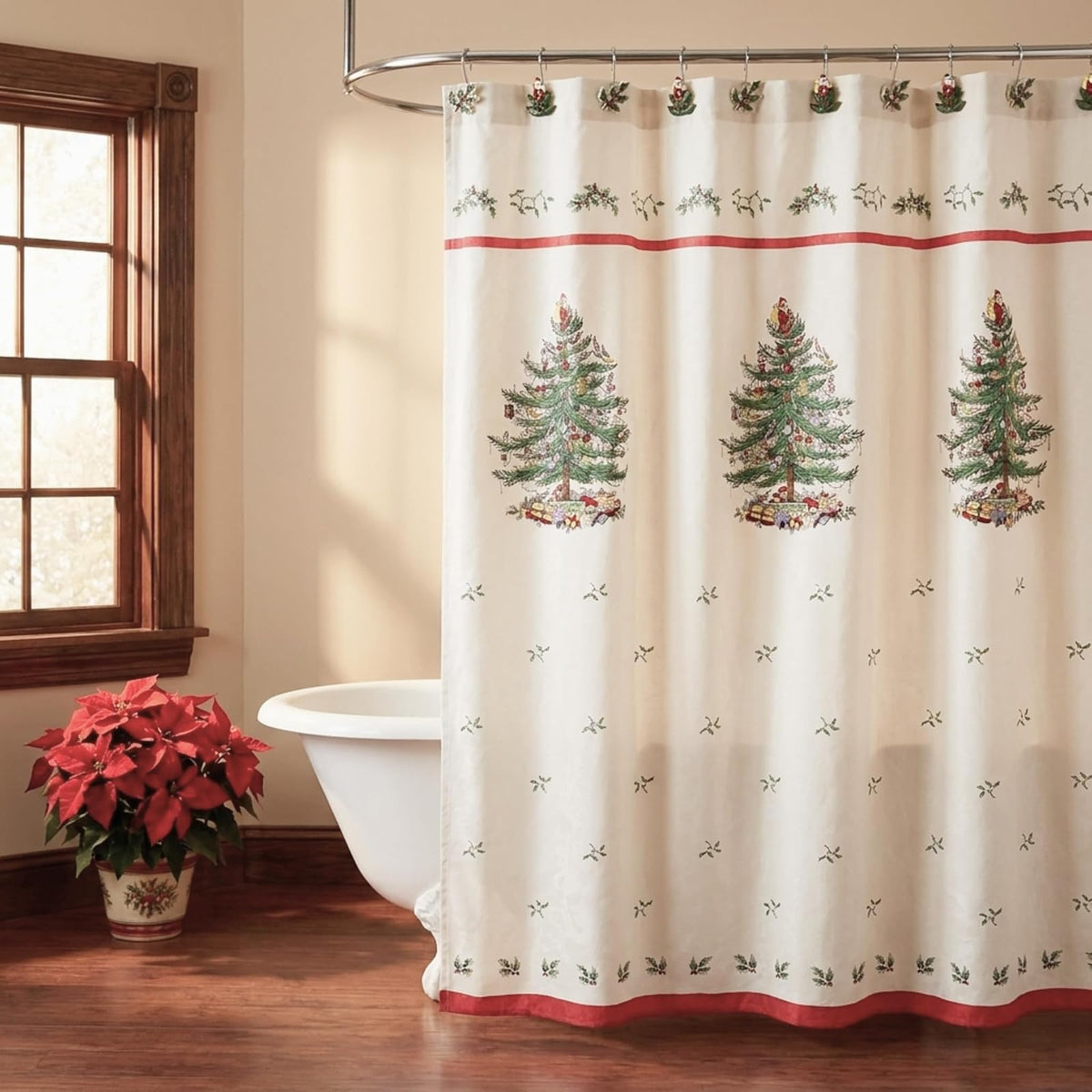 Avanti Linens Spode - Cortina de Ducha de Tela, decoración de baño navideño, colección de árbol de Navidad, 72 Pulgadas