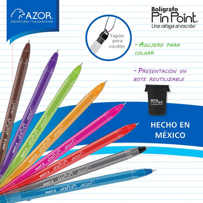 Azor Bolígrafo Punto Fino .7mm, 36 Piezas PinPoint 10 Colores Diferentes 301.6810B