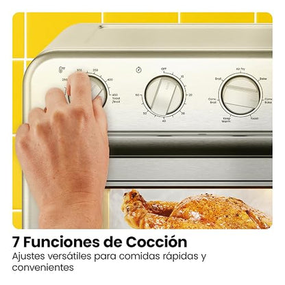 Chefman Combo de horno tostador de freidora de aire, 7 en 1, horno de convección extra grande de 18 L, cocinar una pizza de 10 pulgadas, temporizador integrado, apagado automático, acero inoxidable
