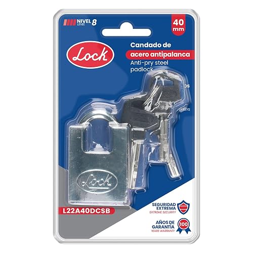 Lock L22A40DCSB Candado de Acero Antipalanca, Llave de Discos, Cromo Satinado, 40 mm