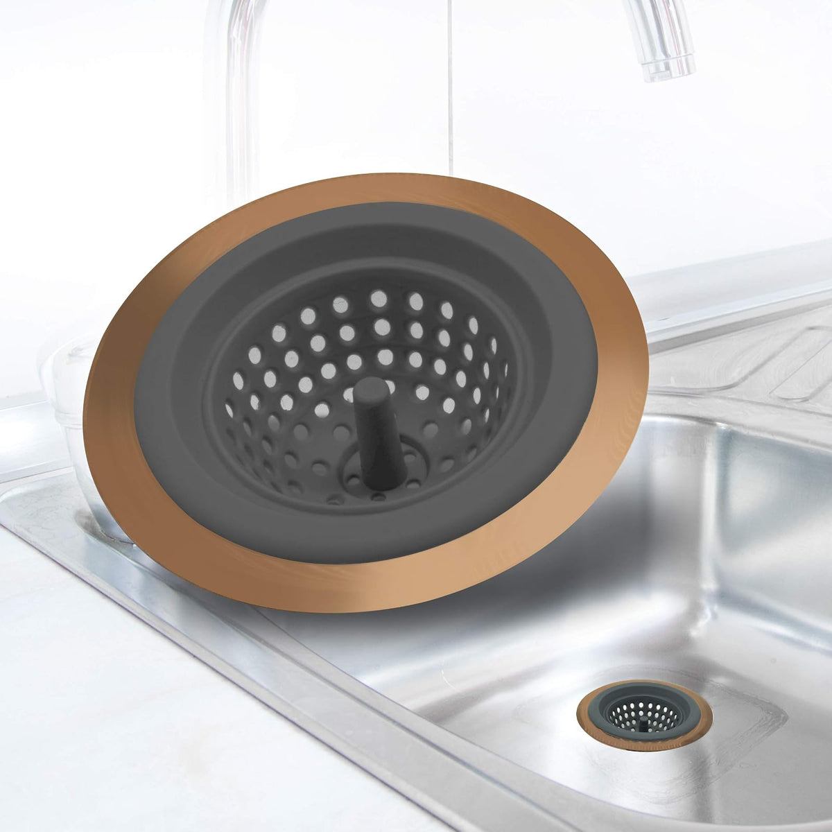 ExcelSteel Colador de cesta de fregadero de silicona, 4.5 pulgadas, cobre