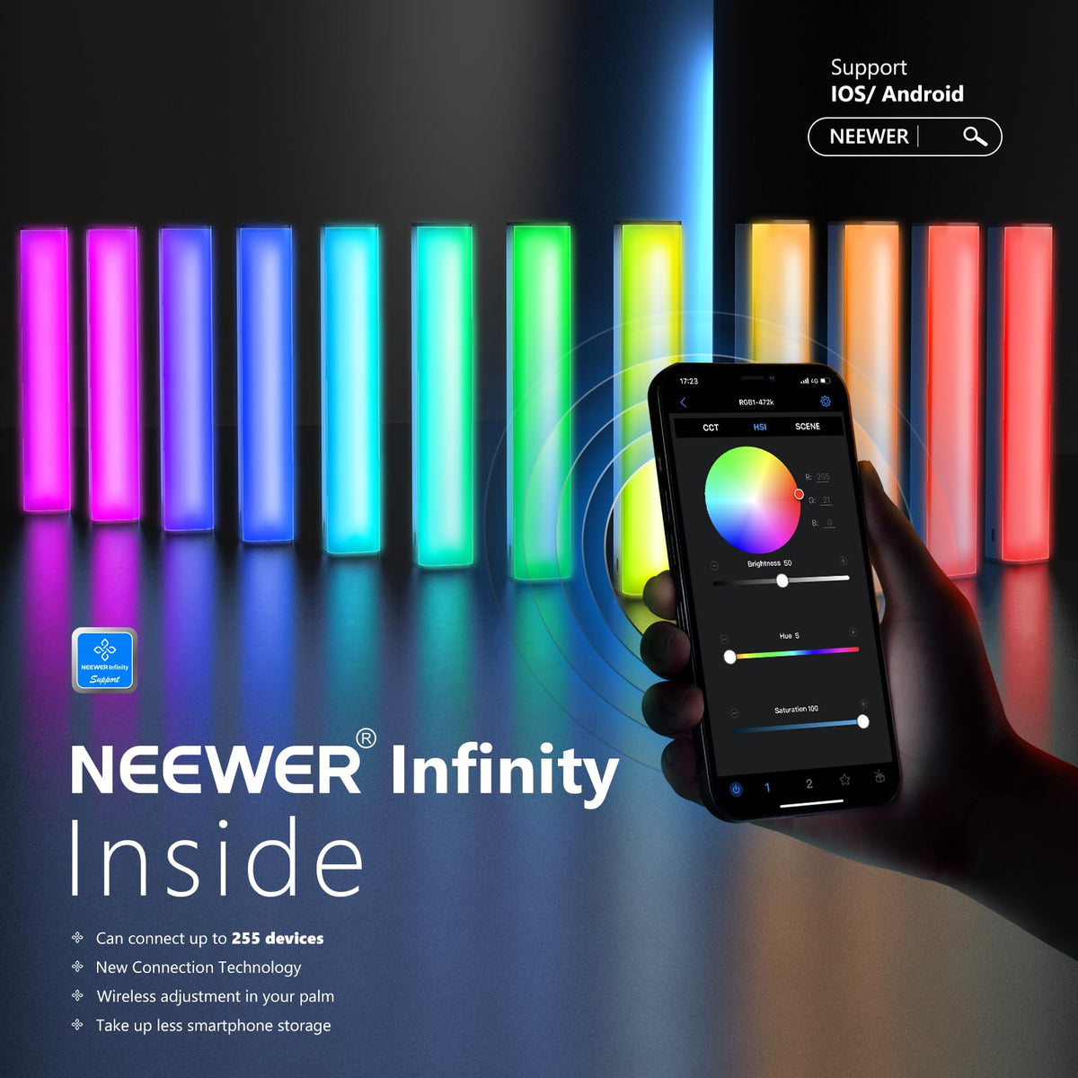 NEEWER - Barra de luz LED RGB para video, barra táctil y control de aplicaciones, varita magnética de fotografía de mano, regulable 3200 K ~ 5600 K CRI98+ luz LED a todo color con batería de 6400 mAh,