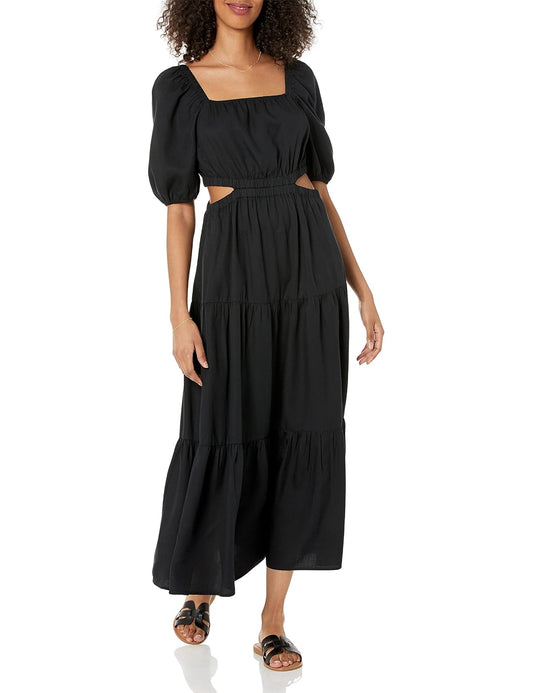 The Drop Anaya Maxivestido Escalonado para Mujer, con Cuello Cuadrado y Recortado