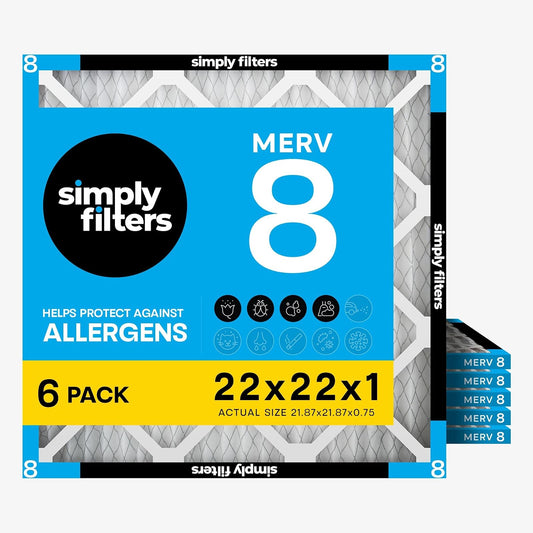 Simply by MervFilters, filtro de aire de 22 x 22 x 1 (21.5 x 21.5), MERV 8, MPR 600, filtro de aire de horno de CA, paquete de 6