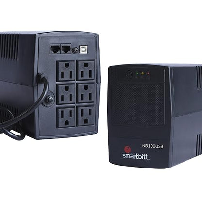 Smartbitt No Break, Regulador Y Supresor De Picos: Ideal para Apagones con Batería para Energía De Respaldo 6 Contactos - 1000Va - Negro