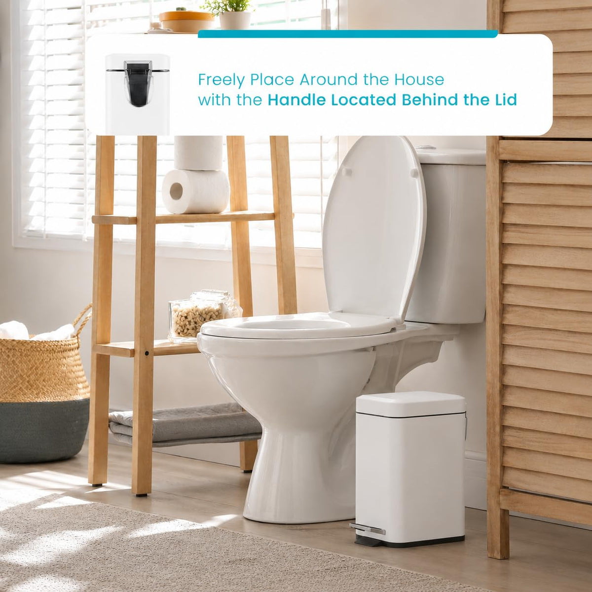 Home Zone Living - cubeta de basura pequeño de 1.3 galones con tapa y pedal, papelera de acero inoxidable con diseño delgado para el hogar y la oficina, blanco mate, 5 litros