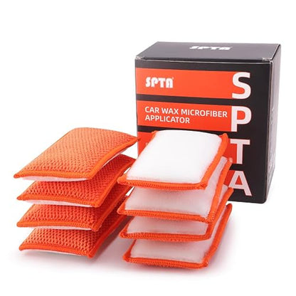 SPTA - Esponja de Limpieza Interior de Automóvil, 8 Unidades, aplicador de Cera de Microfibra para Automóvil, Barco, Madera, mármol y Motocicleta, 6 x 3.3 x 0.8 Pulgadas, Naranja