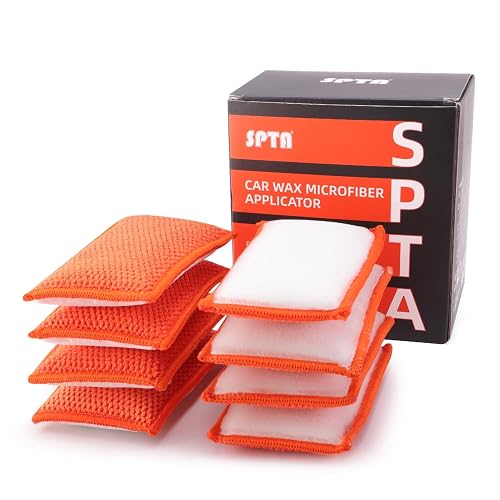 SPTA - Esponja de Limpieza Interior de Automóvil, 8 Unidades, aplicador de Cera de Microfibra para Automóvil, Barco, Madera, mármol y Motocicleta, 6 x 3.3 x 0.8 Pulgadas, Naranja