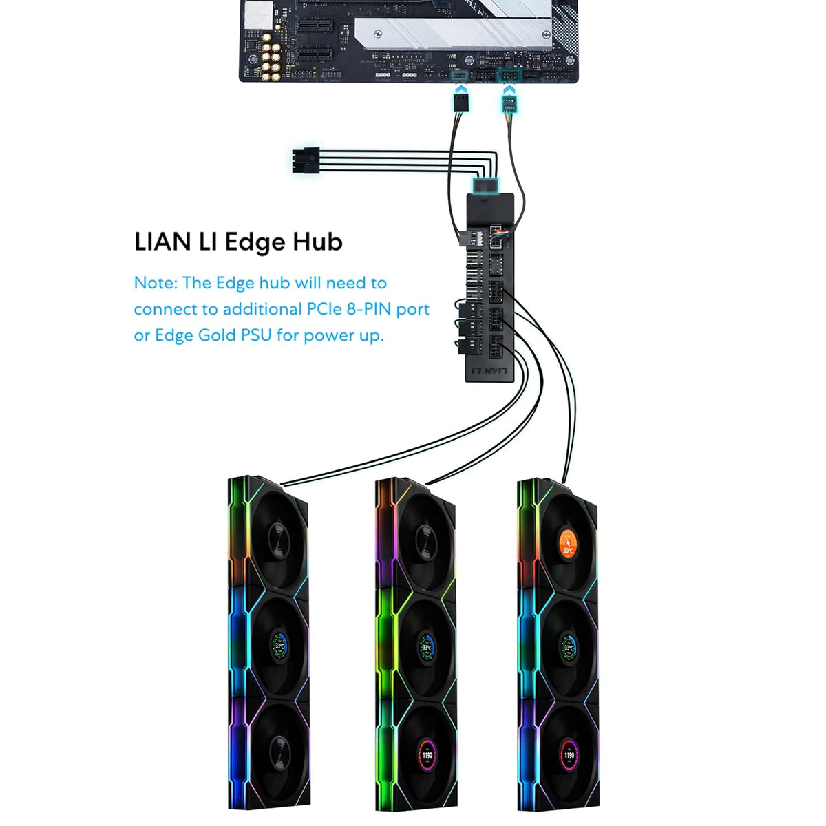 Lian Li UNI Ventilador TL LCD inalámbrico 120 paquetes triple, señal inalámbrica de 2,4 GHz, ventilador ARGB, diseño de espejo infinito, cadena de margarita, driver de efectos de iluminación