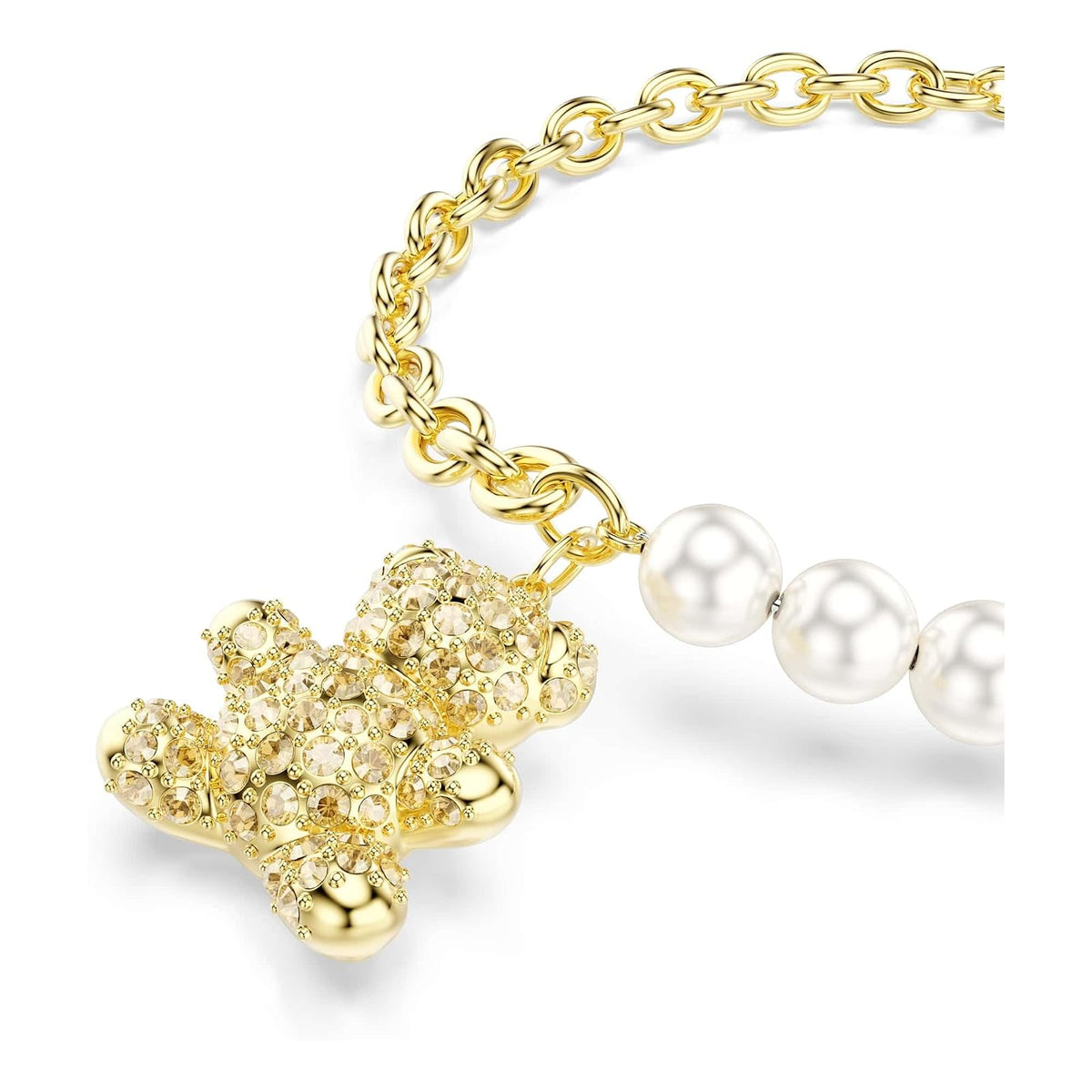 Pulsera Swarovski Idyllia, Crystal Pearl, Corte redondo, Teddy, Gold tSwarovski One, Oro-tSwarovski Un baño