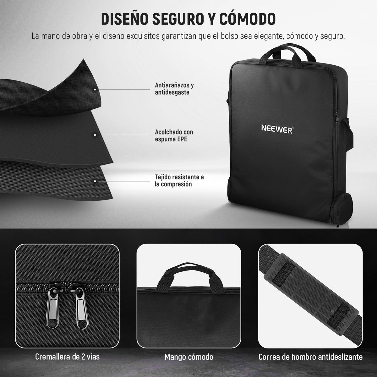 NEEWER 18" Bolsa de Transporte de Aro de Luz con Bolsa de Almacenamiento para 78cm Trípode con Soporte de Luz Plegado, 60x58cm Bolsa Protectora de Nylon Liviana para Anillo de Luz con Soporte, RU-009