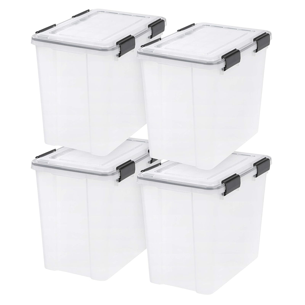IRIS USA 4 Contenedores de 32 Qt con Tapa Hermética, Claro/Negro | El sello WeatherPro protege artículos de uso diario en clósets, oficinas y áreas de lavandería. - 34.1 L - Paquete de 4