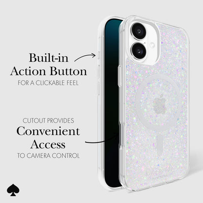 Kate Spade New York - Funda para iPhone 16 Plus, Compatible con MagSafe, diseño de Purpurina, Iridiscente