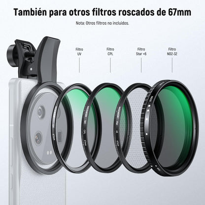 NEEWER 67mm Clip On Negro Difusión 1/4 Filtro para Filtro de Efecto Cinematográfico de Niebla,para Teléfono, Fotografía Lente Accesorios Kit para Android Smartphone Cámara, FL-B20