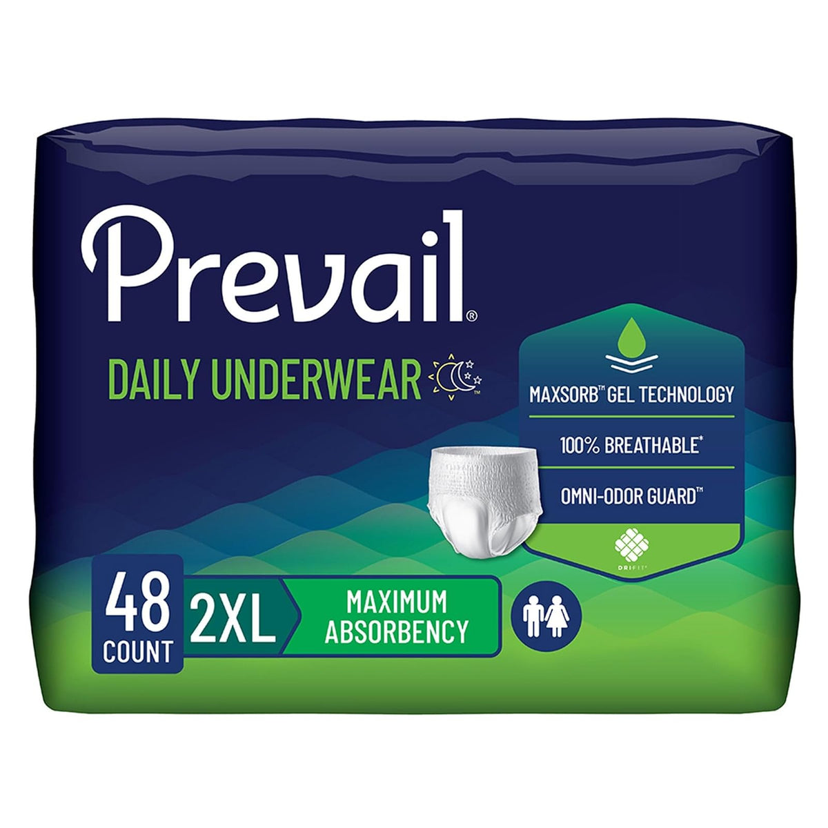 Prevail Ropa Interior Absorbente para Incontinencia, Extra Absorbencia - 2XL (48 Unidad) - 48