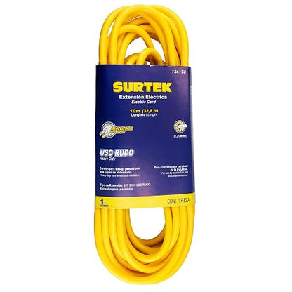 Surtek 136173 Extensión eléctrica uso rudo aterrizada color amarillo, 10 m