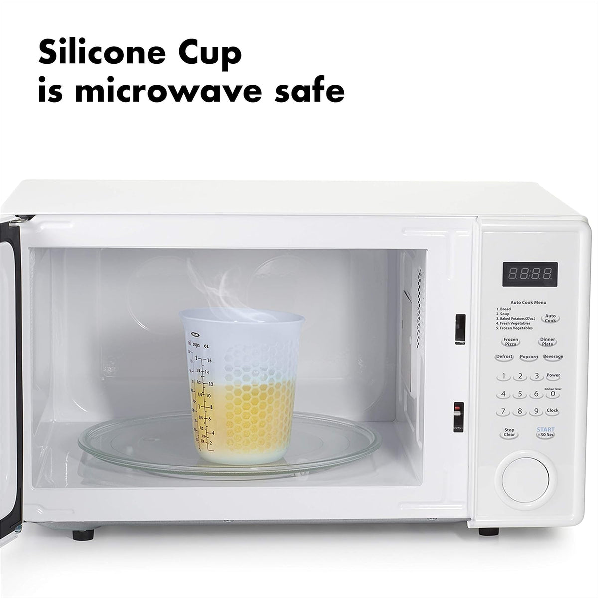 OXO Good Grips 1-cup Squeeze & Pour taza de medir de silicona con Stay-Cool patrón, Transparente, 4 tazas, 1