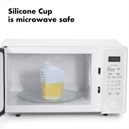 OXO Good Grips 1-cup Squeeze & Pour taza de medir de silicona con Stay-Cool patrón, Transparente, 4 tazas, 1
