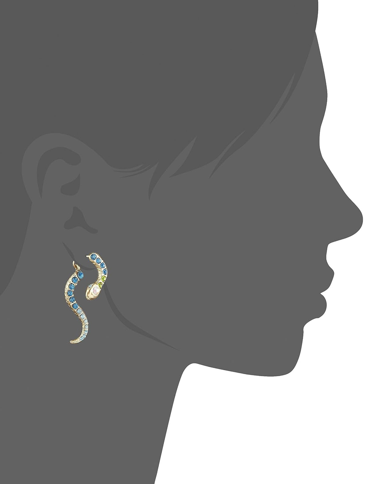 Betsey Johnson Pendientes Lineales de Serpiente | Una talla, cristal pavé delantero y trasero, metal dorado, longitud 1.6 pulgadas
