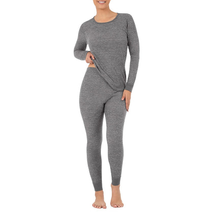 Fruit of the Loom Juego Térmico Microgofre de Manga Larga para Mujer - Gris - G