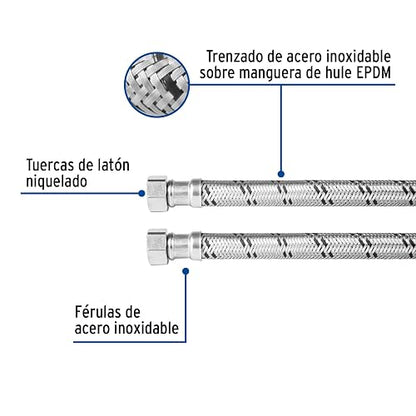 Foset FBO-22150X, Manguera para boiler acero inoxidable 1/2"x1/2" largo 150 cm