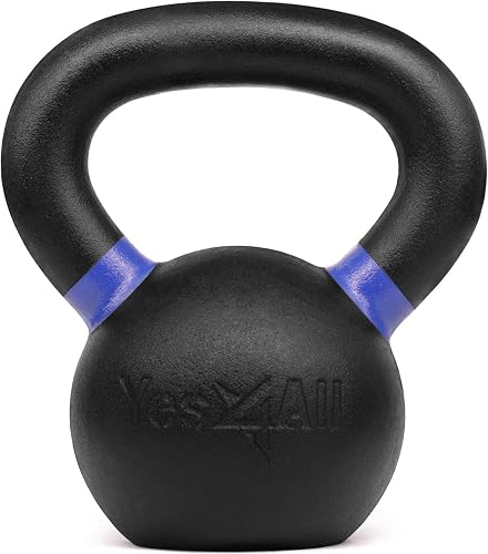 Yes4All Pesas Rusas para Ejercicio de Hierro Fundido con Revestimiento en Polvo, 4-32 kg o 9-71 lb Pesa Rusa, 4 6 8 10 12 14 16 20 24 32 Kgs Kettlebell en casa y Entrenamiento de Fuerza