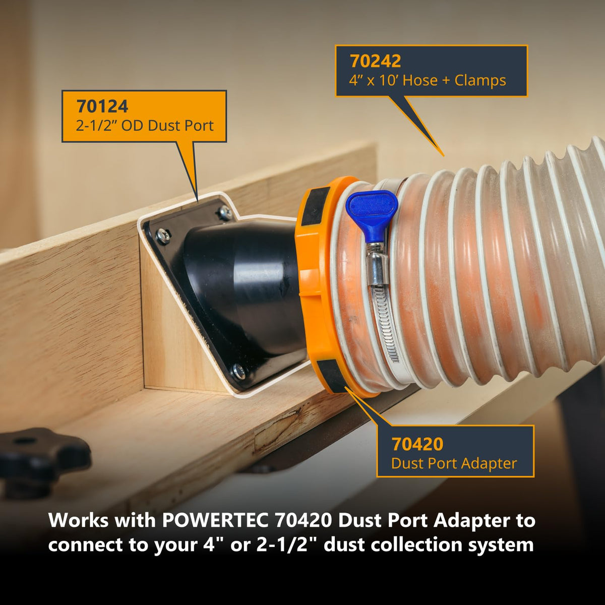 POWERTEC 70124 Puerto universal para polvo, 2-1/2"