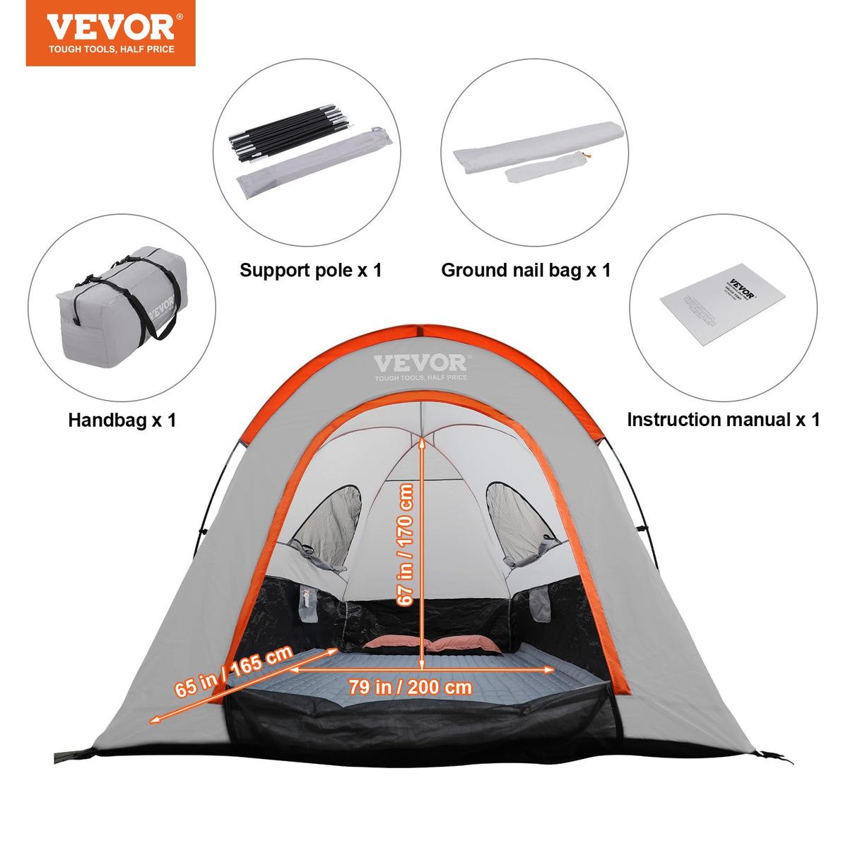 VEVOR Truck Bed Tent, SUV/Truck Tent with Carry Bag, Waterproof PU2000mm Double Layer Truck Tent for Camping, Pickup Tent Accommodate 2-3 Person, SUV Tent Accommodate 6-8 Person,