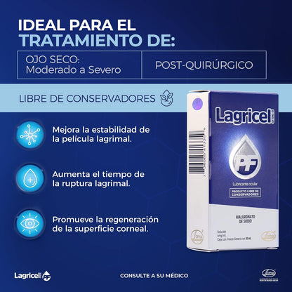Sophia Lagricel PF Ofteno Lágrima Artificial 10 ml | Hialuronato de sodio 4 mg/ml, sin conservadores, frasco gotero, compatible con lentes de contacto