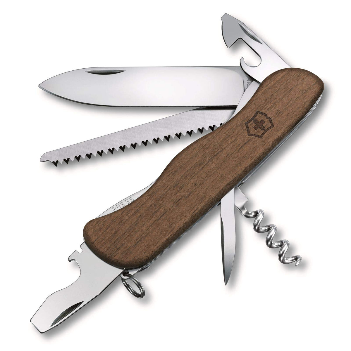 Victorinox Forester Wood, Madera, 111 mm, 10 Usos | Cuchillo de bolsillo con hoja grande y sierra para madera. Ideal para senderismo y bosque. Fabricado en Suiza