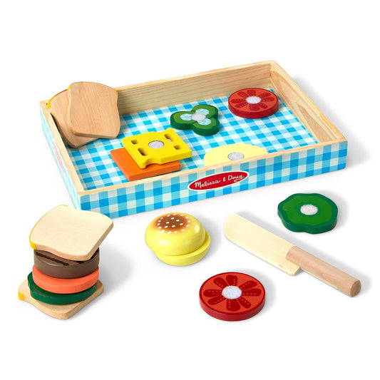 Melissa & Doug Juego para Hacer Sándwiches, Comida de Juguete, Juguete de Madera, Juego de Imitación (16 Piezas)