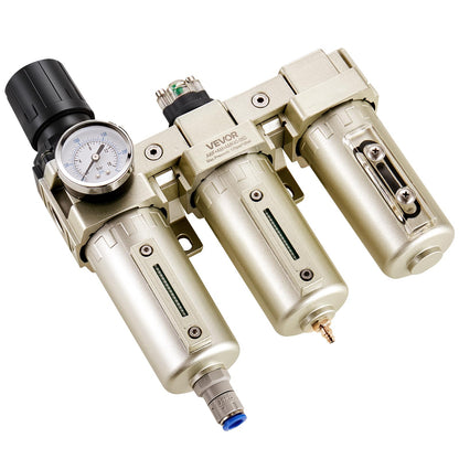 VEVOR Regulador de filtro para compresor de aire, 3/4" NPT, 3 etapas, 5 μm, 0,3 μm y 0,1 μm, sistema de secado con filtros de micrones y secador desecante, separador de agua con drenaje automático