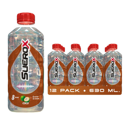 Suerox Coco Bebida Hidratante con 8 Iones Esenciales y Electrolitos Sin Azúcar, Suero Oral Funcional con Magnesio y Potasio para Hidratación Diaria | 630 ml | 12-Pack