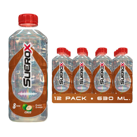 Suerox Coco Bebida Hidratante con 8 Iones Esenciales y Electrolitos Sin Azúcar, Suero Oral Funcional con Magnesio y Potasio para Hidratación Diaria | 630 ml | 12-Pack
