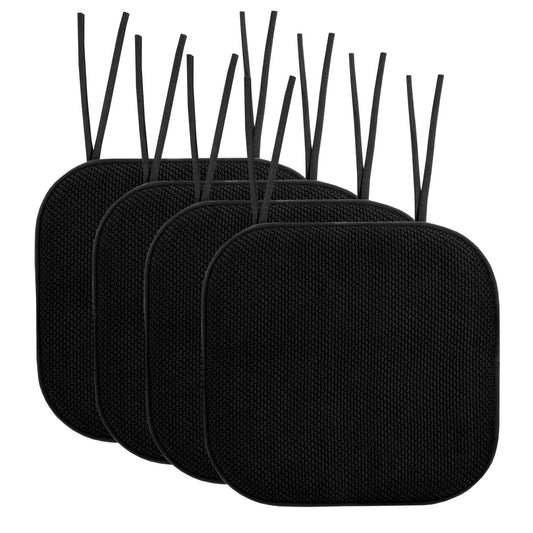 Sweet Home Collection - Funda de Asiento de Goma Antideslizante, Redonda, Cuadrada, 16 x 16 Pulgadas, Negro, Paquete de 4, 1