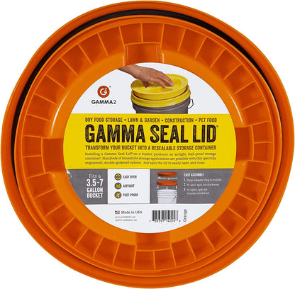 Tapa de sellado Gamma – Convierte tu cubo de utilidad estándar en un recipiente de almacenamiento hermético – Se adapta a cubos de 3.5, 5, 6 y 7 galones – Naranja