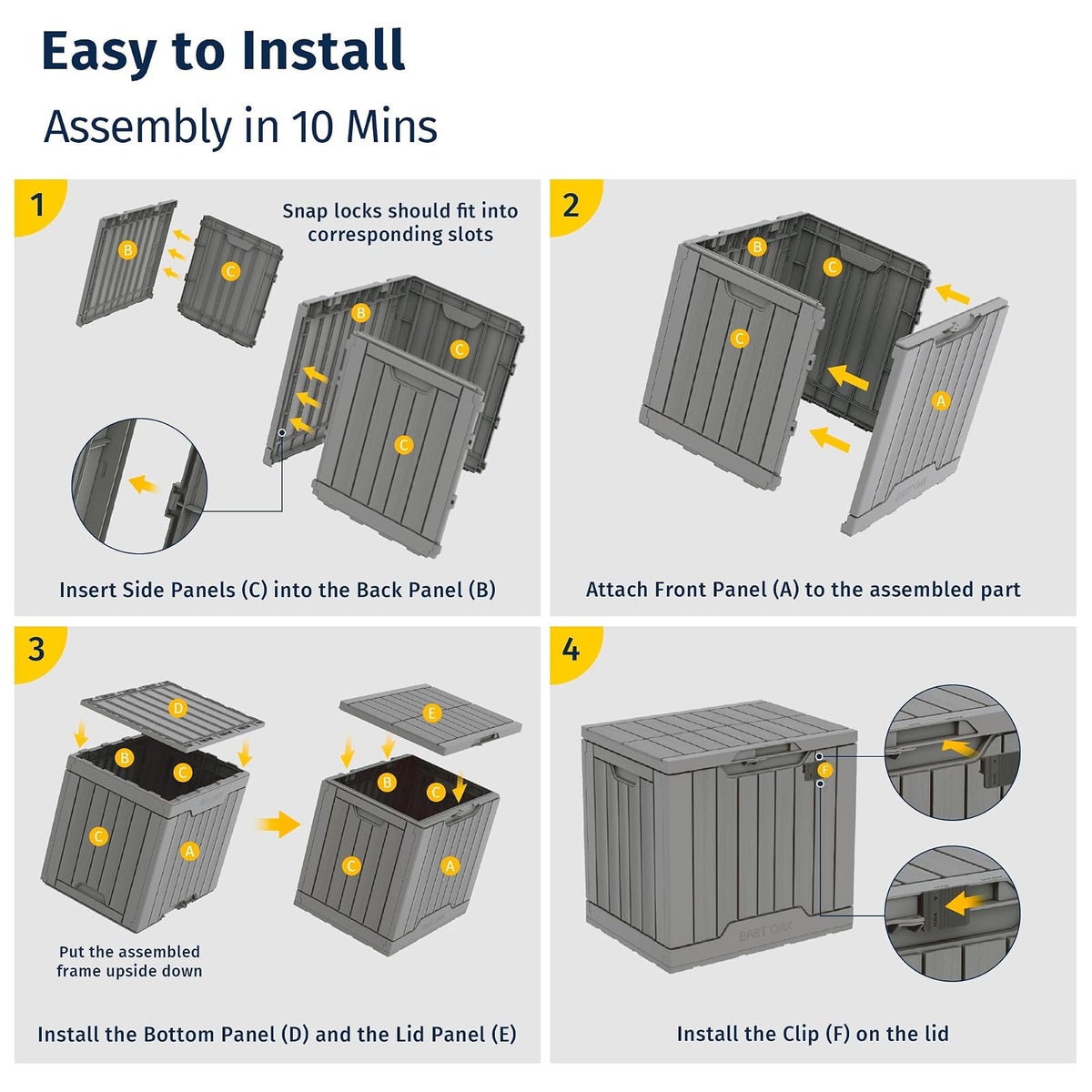 EAST OAK - Caja de almacenamiento para exteriores | Caja de 31 galones para uso en interiores y exteriores, contenedor de almacenamiento de resina impermeable con pestillo para cojines de patio,
