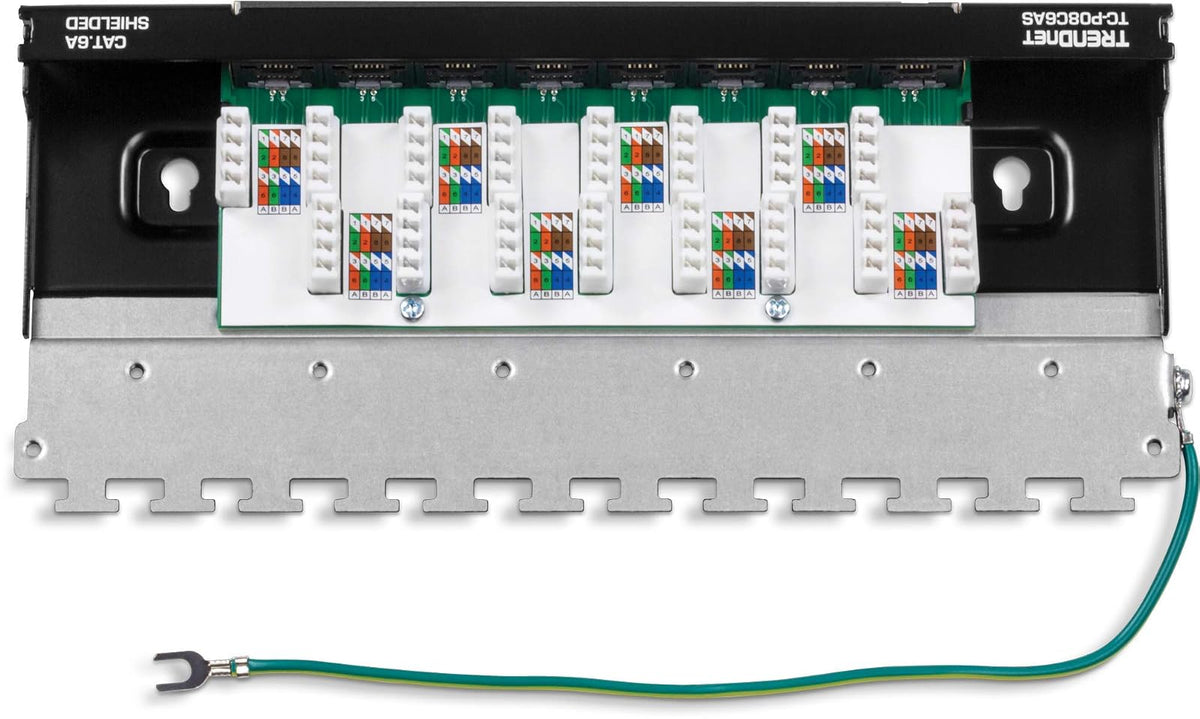TRENDnet - Panel de conexión blindado Cat6A de 8 puertos, listo para montaje en pared, listo para 10G, Cat5e, Cat6, Cat6A, carcasa de metal, etiquetado codificado por colores para cableado T568A y