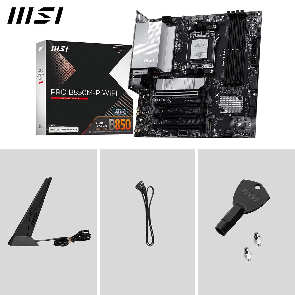 MSI Pro B850M-P WiFi Motherboard, ATX - Compatible con procesadores AMD Ryzen 9000/8000 / 7000, AM5 - DDR5 Memory Boost (8200+ MT/s OC), PCIe 5.0 x16 y 4.0 x16, M.2 Gen5, Wi-Fi 7, 5G LAN