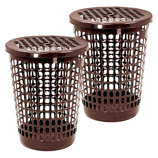 Guateplast Cesto Ropa Redondo Tapa 66 Litros | Juego de 2, Chocolate, polipropileno libre de BPA, asas ergonómicas, clasificación de ropa