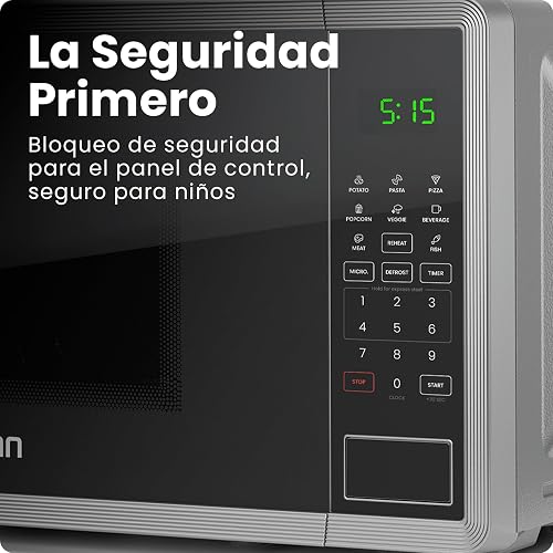 Chefman Horno De Microondas 0.7 Pies Cúbicos 8 Menús automaticos de 1150 vatios con 10 niveles de potencia, modo ecológico, memoria, función de silencio