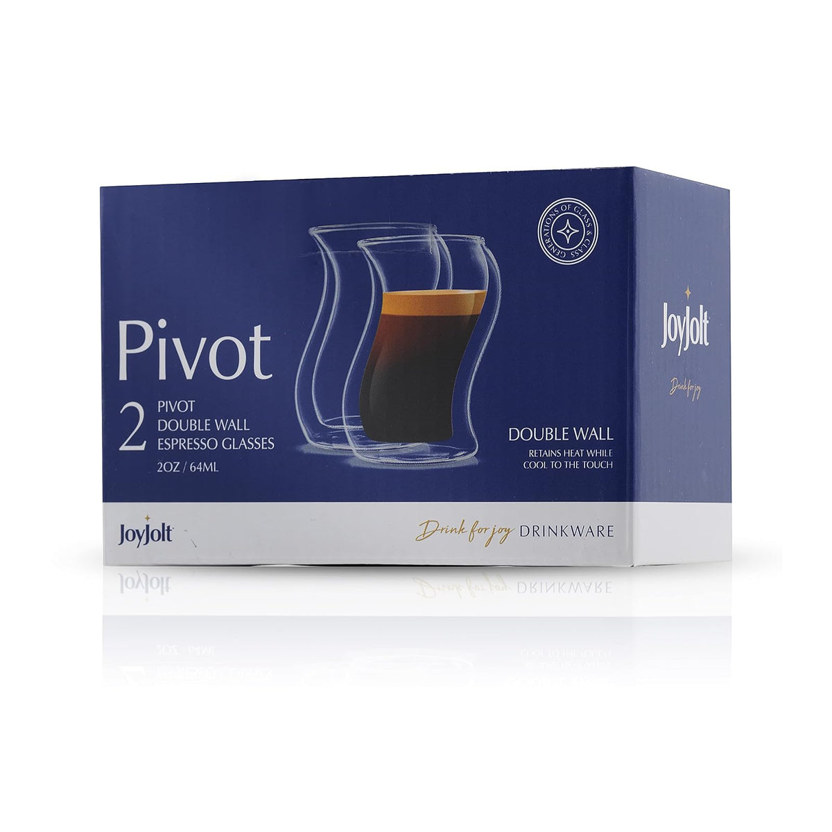 JoyJolt Pivot Espresso Shot Glass - Juego de 2 tazones de café expreso con diseño singular - Lentes de café expreso de doble pared para uso doméstico o profesional