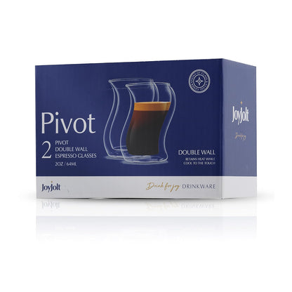 JoyJolt Pivot Espresso Shot Glass - Juego de 2 tazones de café expreso con diseño singular - Lentes de café expreso de doble pared para uso doméstico o profesional