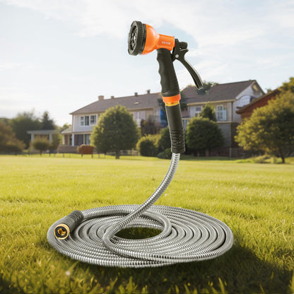VEVOR - Manguera de jardín de metal de 100 pies, manguera de agua de acero inoxidable a prueba de óxido, manguera de agua resistente con boquilla de 10 funciones, tubo de agua flexible y sin
